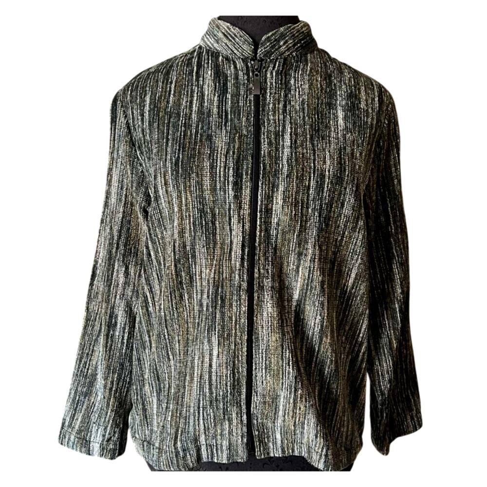 Bon Worth Green Grey Metallic/Textured Stripe Jacket - Size SP